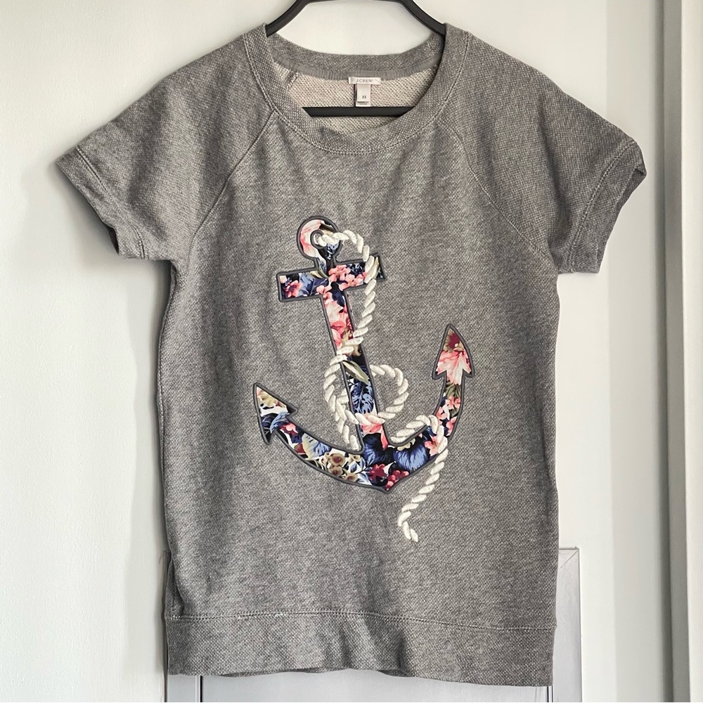J. CREW Gray Top with Anchor and Rope Nautical Theme Top